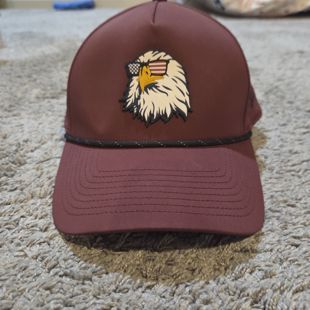 Red and White Snapback Hat with Eagle Emblem